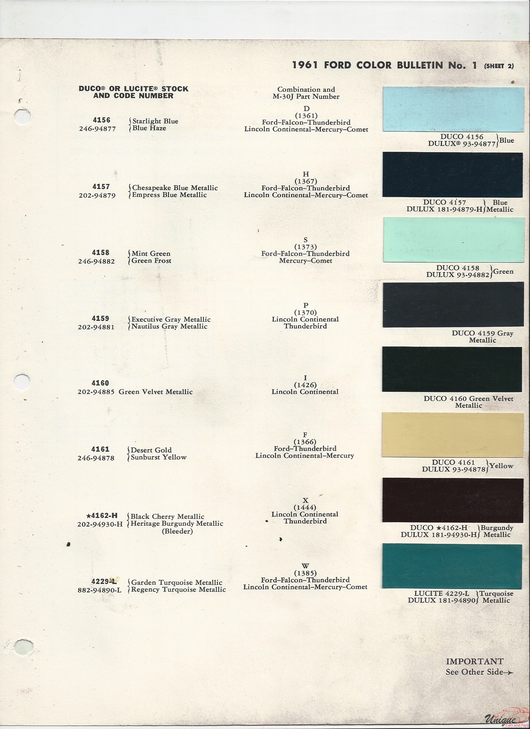 1961 Ford-3 Paint Charts